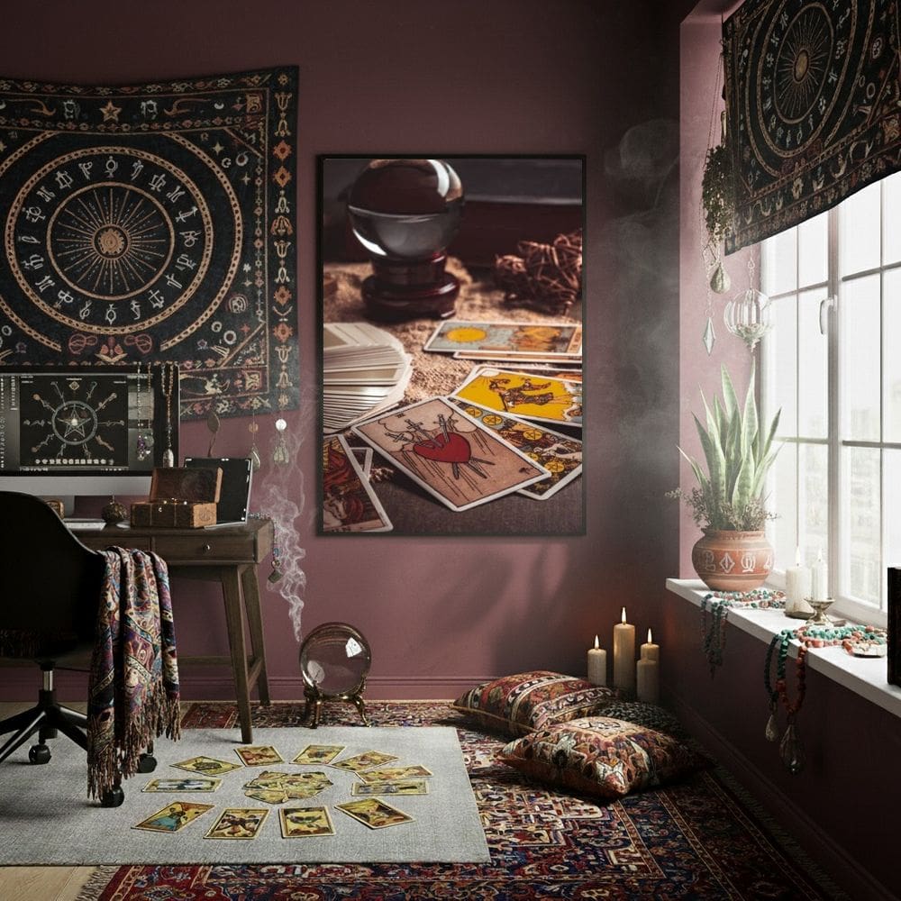 Quadro Decorativo Cartas de Tarot Bola de Cristal -70x50cm