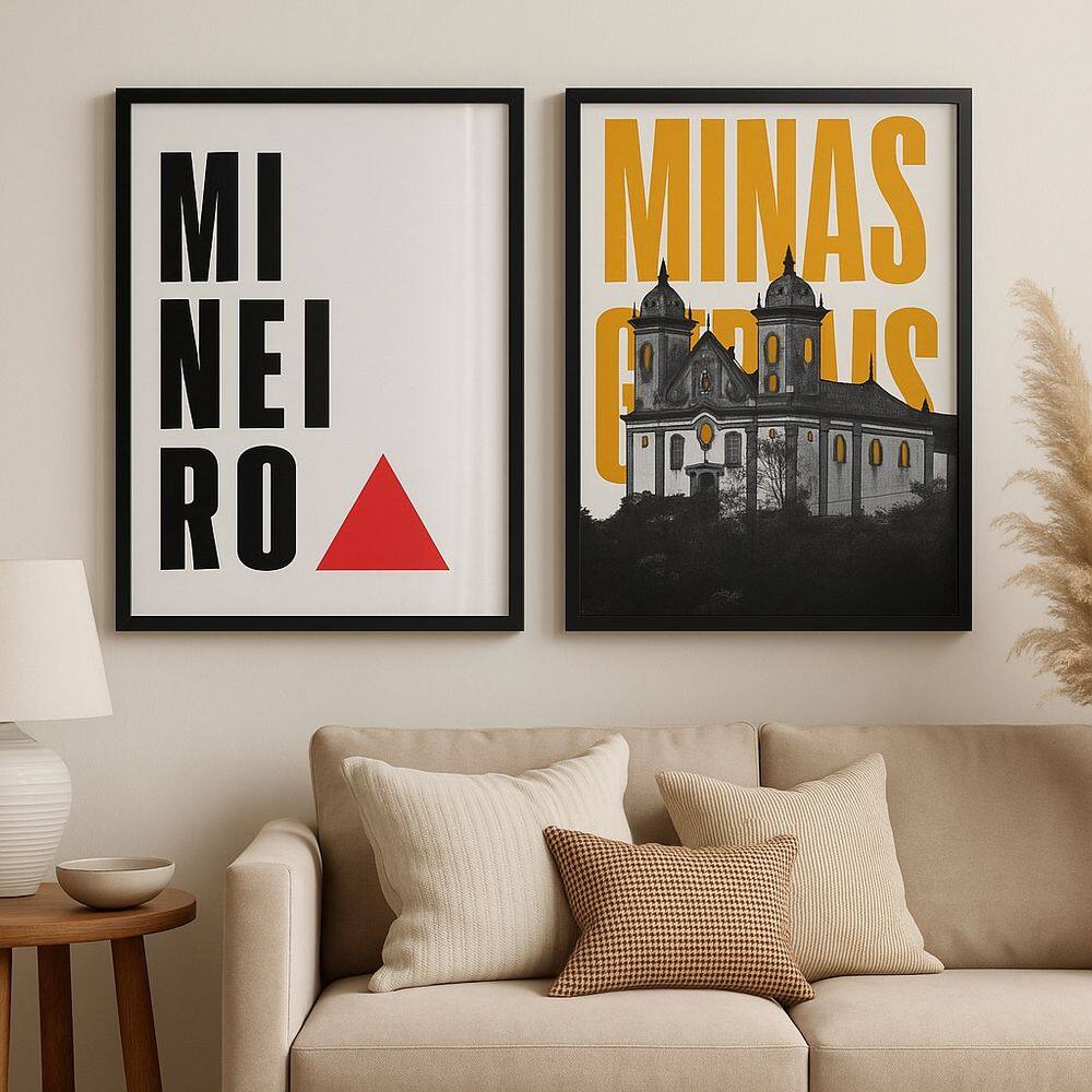 Kit 2 Quadros Minas Gerais Mineiro Barroco 24x18cm - com vidro