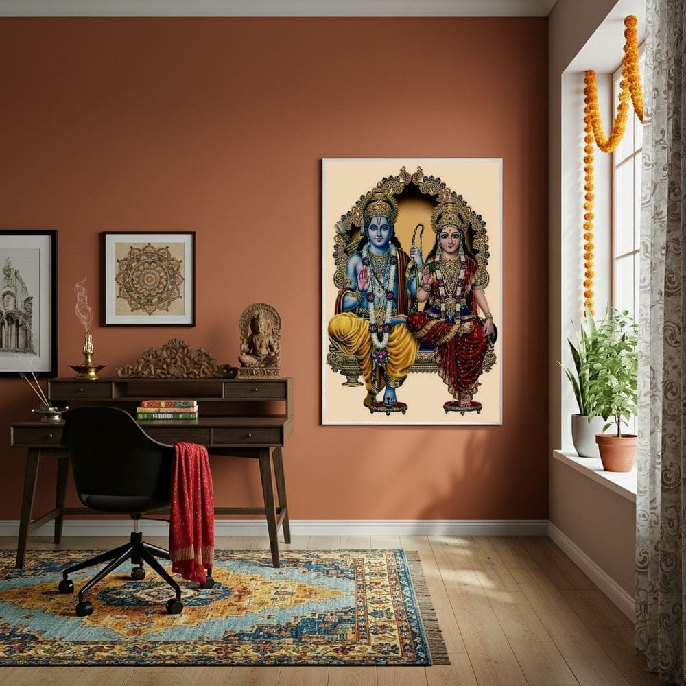 Quadro Decorativo Divindades Hindus Rama e Sita - 70x50cm