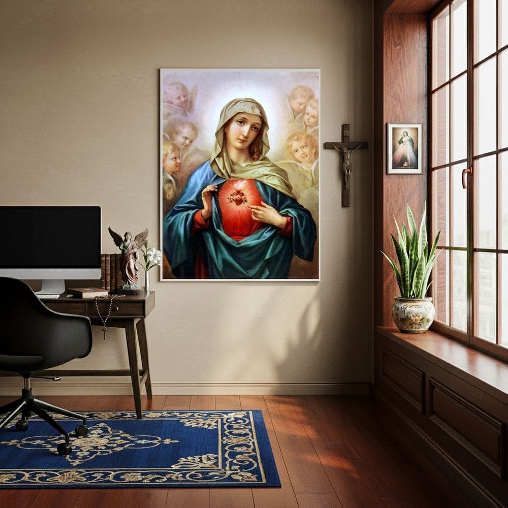 Quadro Sagrado Coração De Maria Colorido  - 70x50cm