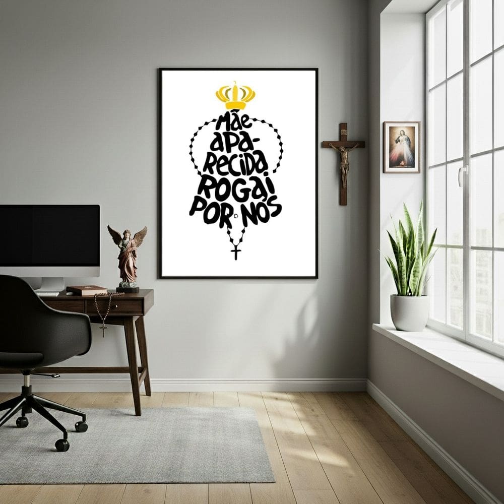 Quadro Mãe Aparecida Rogai Por Nós  - 70x50cm