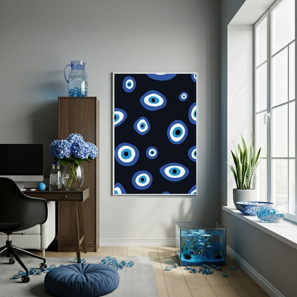 Quadro Decorativo Olho Grego Fundo Preto  - 70x50cm