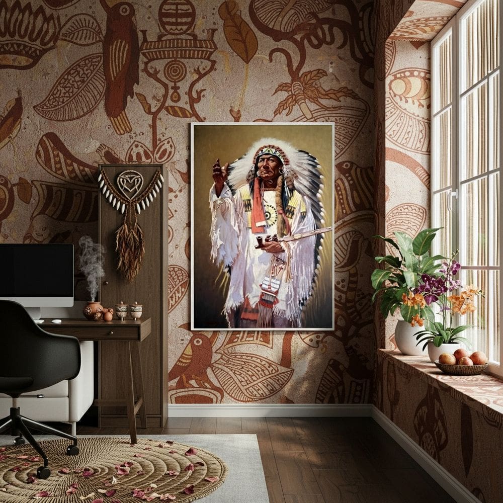 Quadro Decorativo Caboclo Pena Branca - 70x50cm