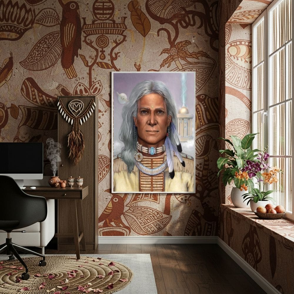 Quadro Caboclo Pena Branca - 70x50cm