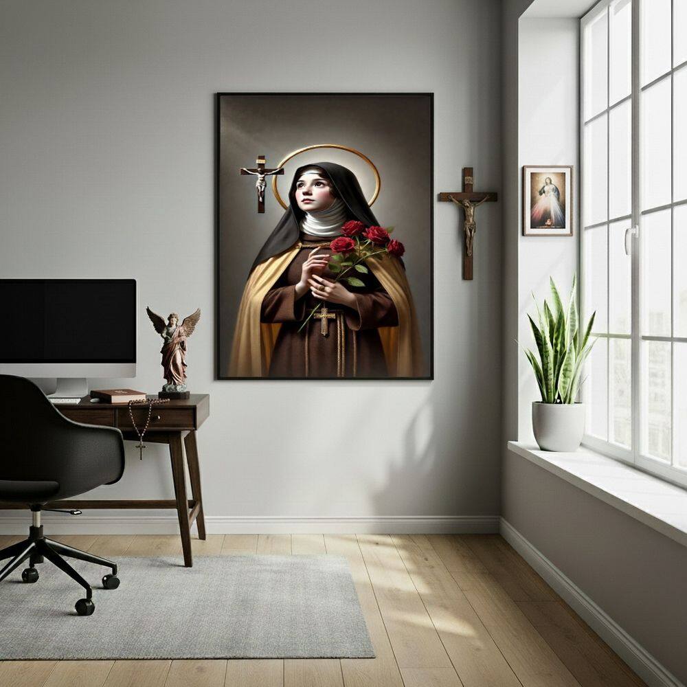 Quadro Decorativo Santa Teresinha Das Rosas  - 70x50cm