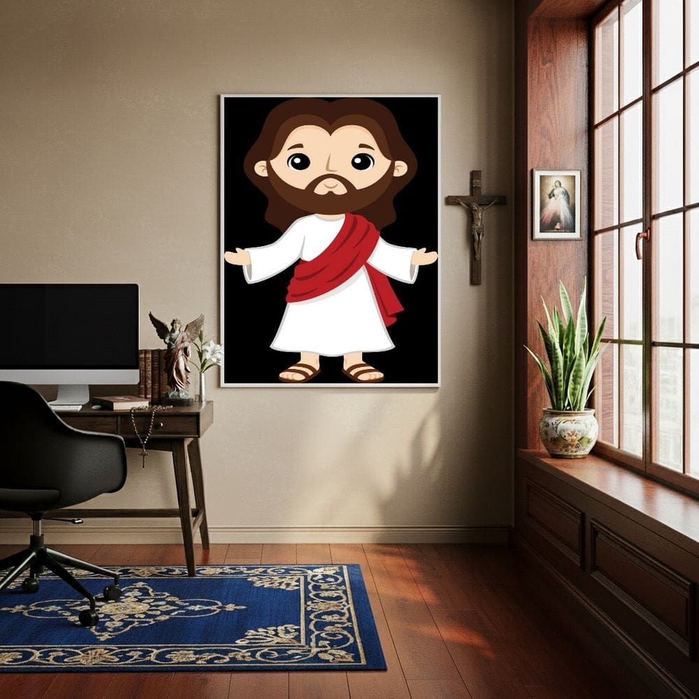 Quadro Decorativo Jesus Cristo Infantil  - 70x50cm