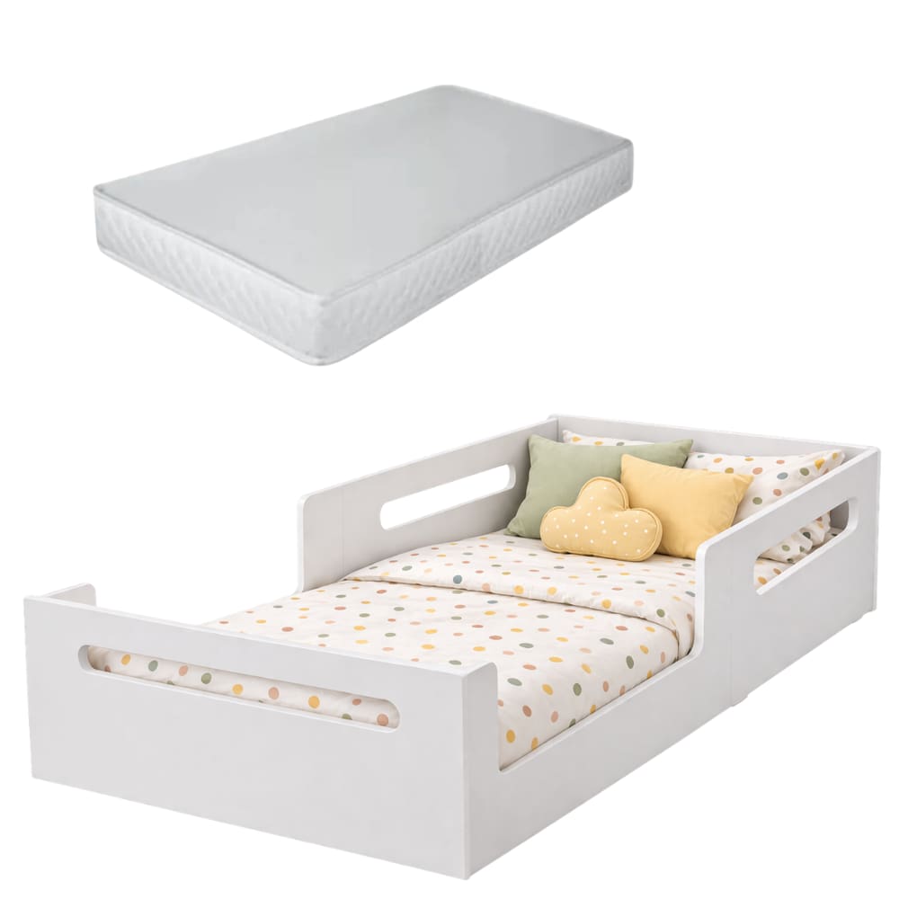 Cama Infantil Montessoriana Para Quarto De Criança Em Mdf Com Proteção Lateral e Colchão