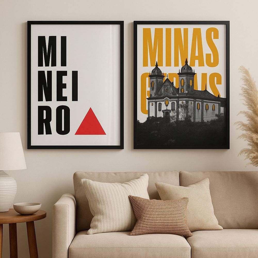 Kit 2 Quadros Minas Gerais Mineiro Barroco 33x24cm - com vidro