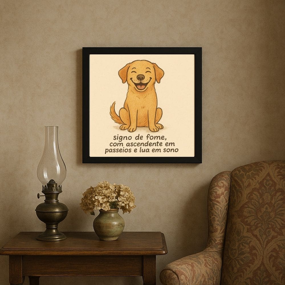 Quadro Cão Caramelo Humor Signo - 33x33cm