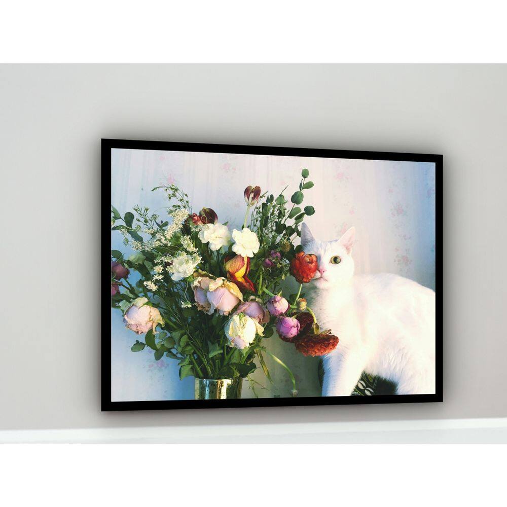 Quadro Decorativo Foto Gata Atras Vaso Flores  - 70x50cm