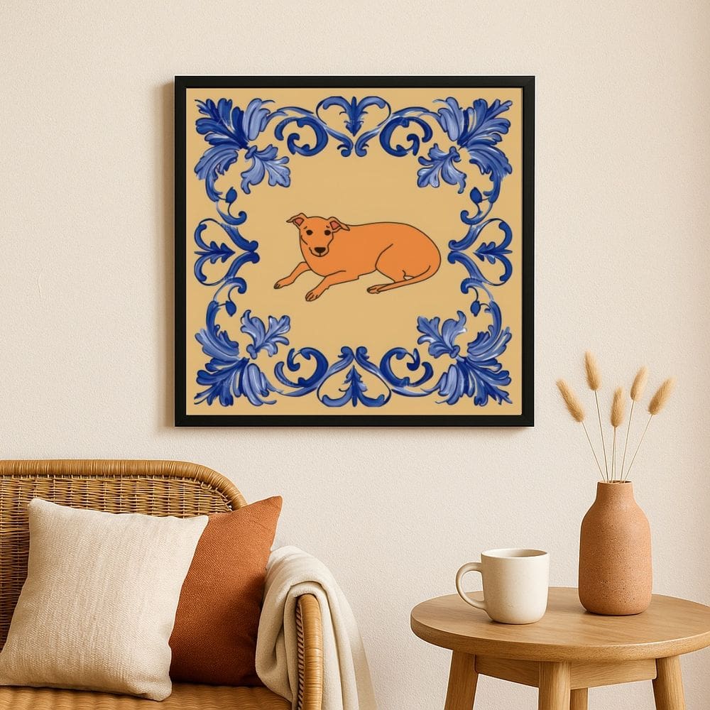 Quadro Estilo Azulejo Cachorro Caramelo- 33x33cm - com vidro
