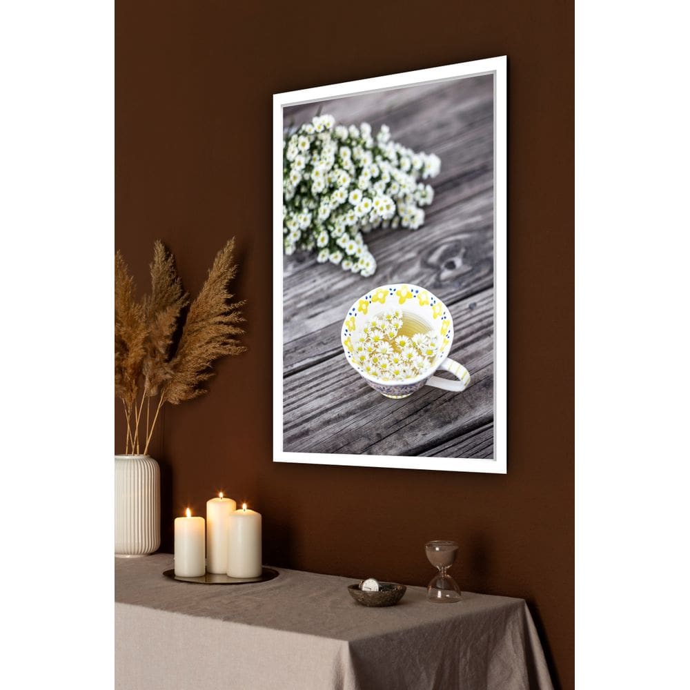 Quadro Decorativo Xícara De Chá Com Flores - 70x50cm