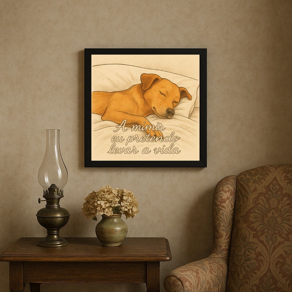 Quadro Cão Caramelo A Mimir - 33x33cm - com vidro