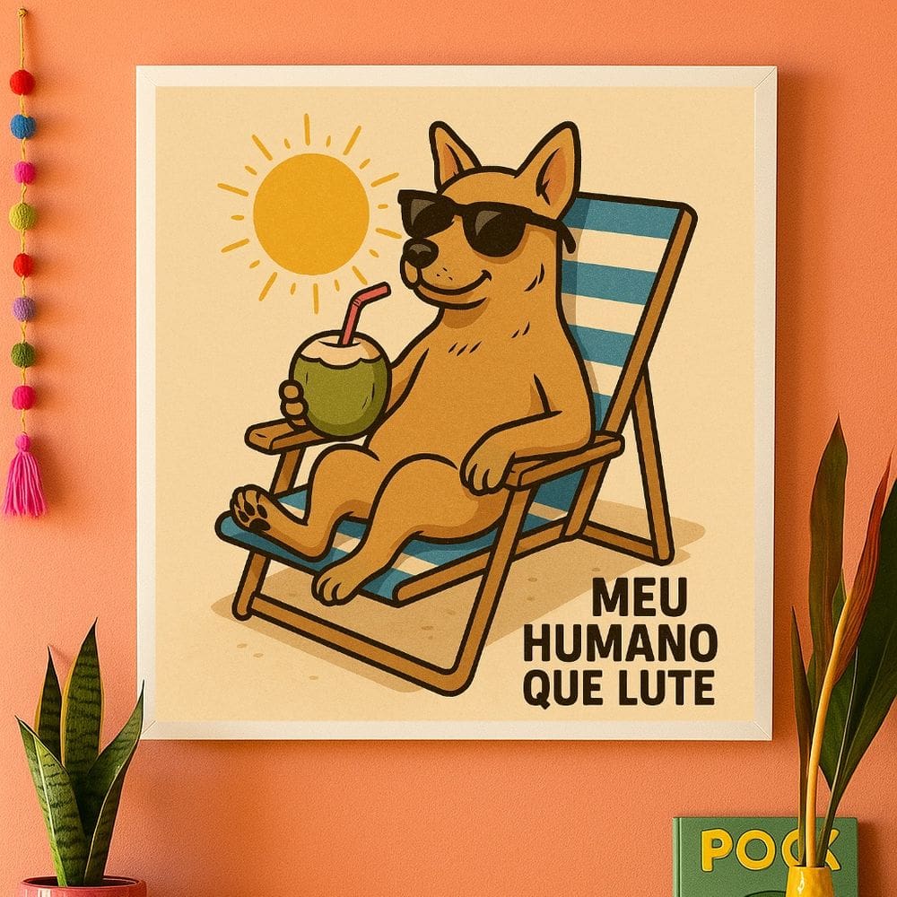 Quadro Cachorro Caramelo Sombra e Água Fresca - 33x33cm - com vidro