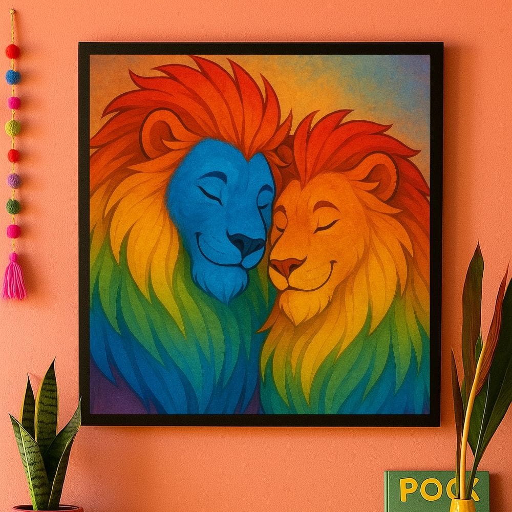 Quadro Casal de Leões Gay Lgbt - 33x33cm