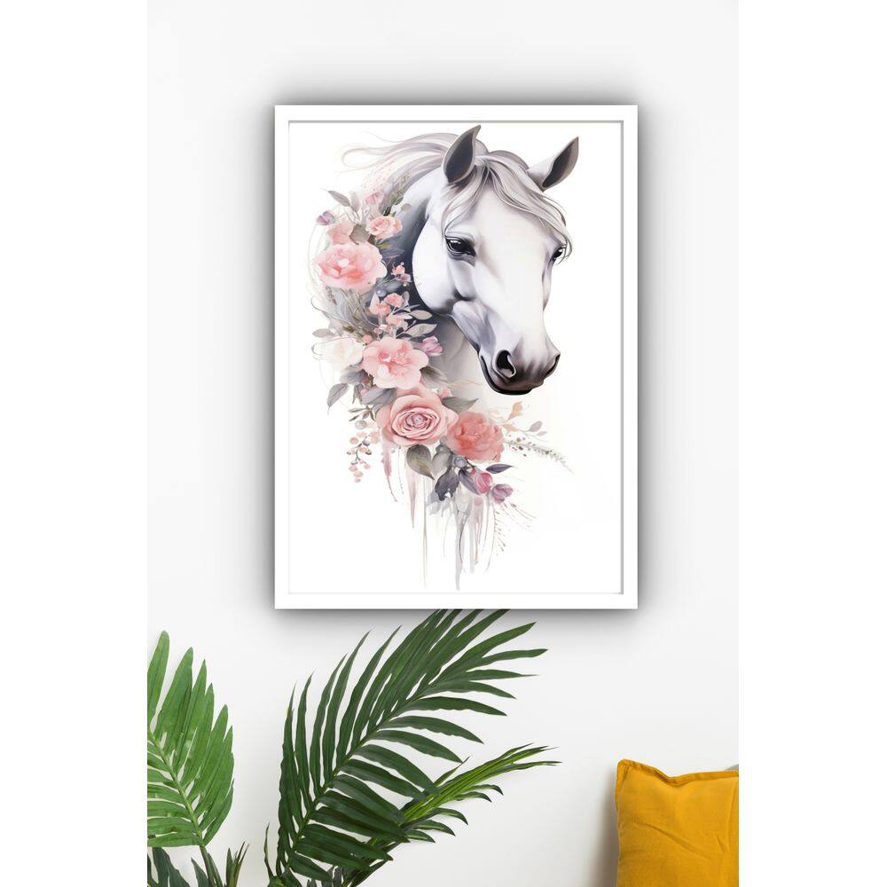 Quadro Decorativo Cavalo Colar Flores - 70x50cm