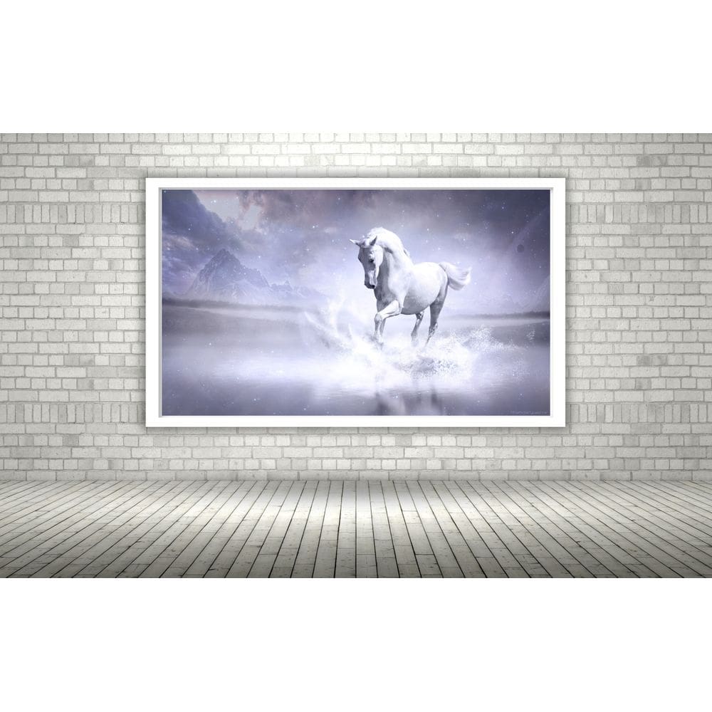 Quadro Decorativo Cavalo Branco Lago - 70x50cm
