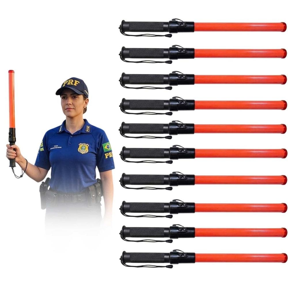 Bastao Sinalizador LED Apito Kit 10 Viario Alerta Fiscal Frentista Segurança Emergencia Transito Obra Baliza