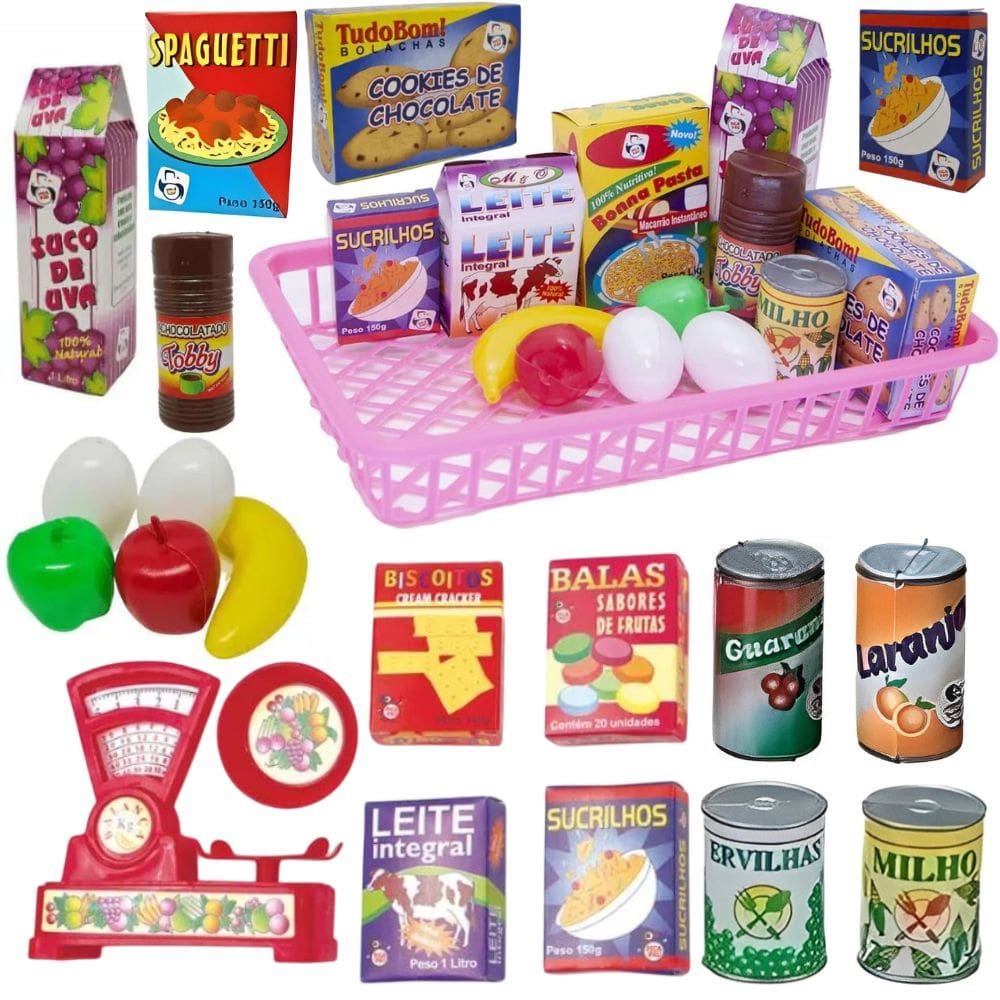 Kit Mini Mercado Brinquedo Infantil 29 Peças Educativo com Comidinhas e Acessórios