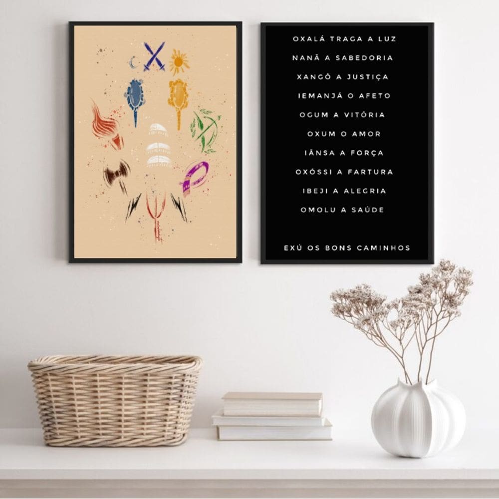 Kit 2 Quadros Orixás - Nomes e Símbolos 24x18cm