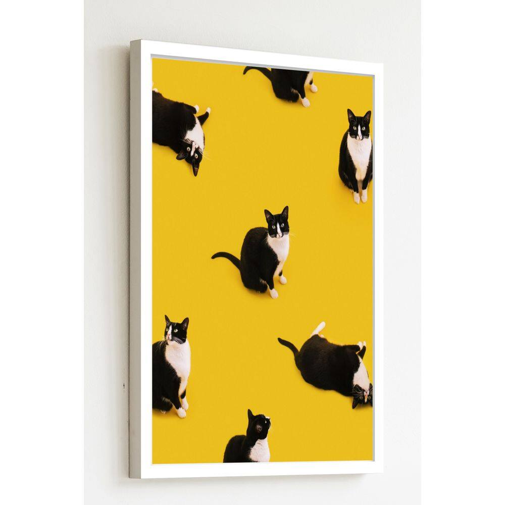 Quadro Decorativo Gatos Fundo Amarelo  - 70x50cm