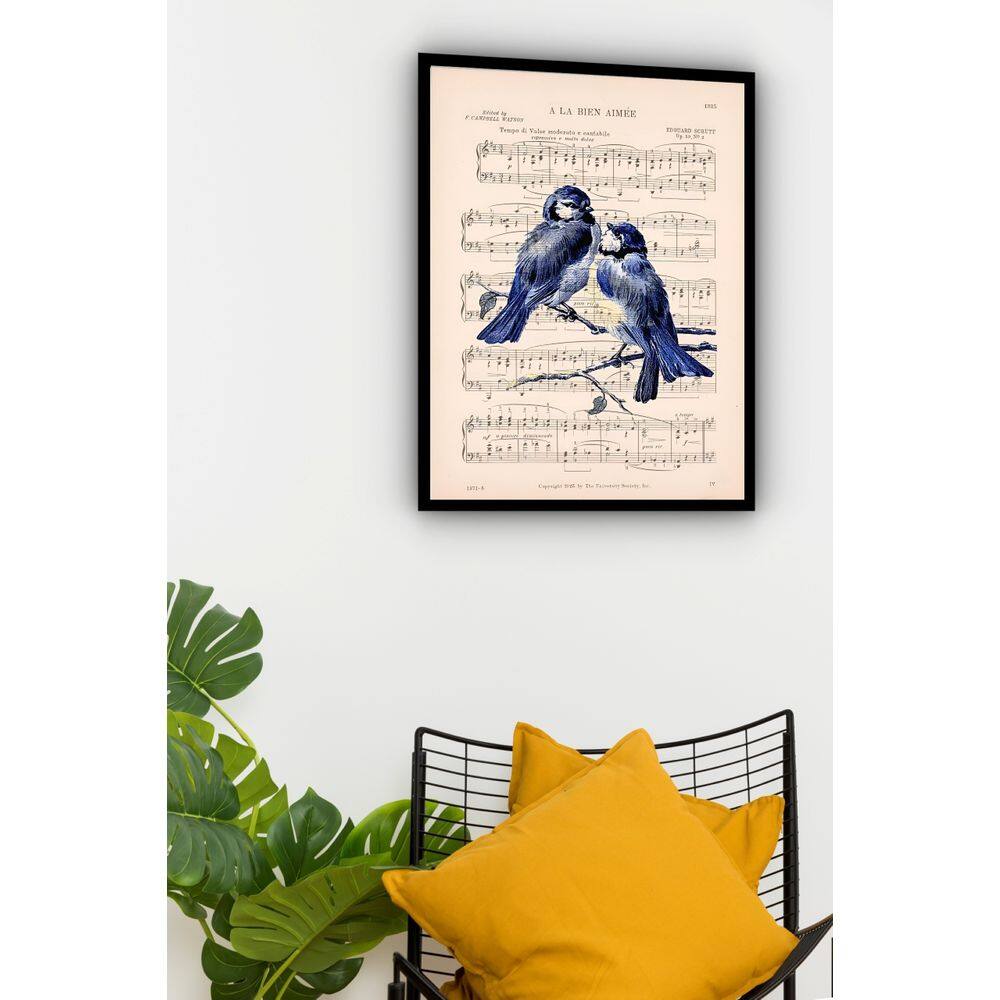 Quadro Decorativo Pássaros Notas Musicais - 70x50cm
