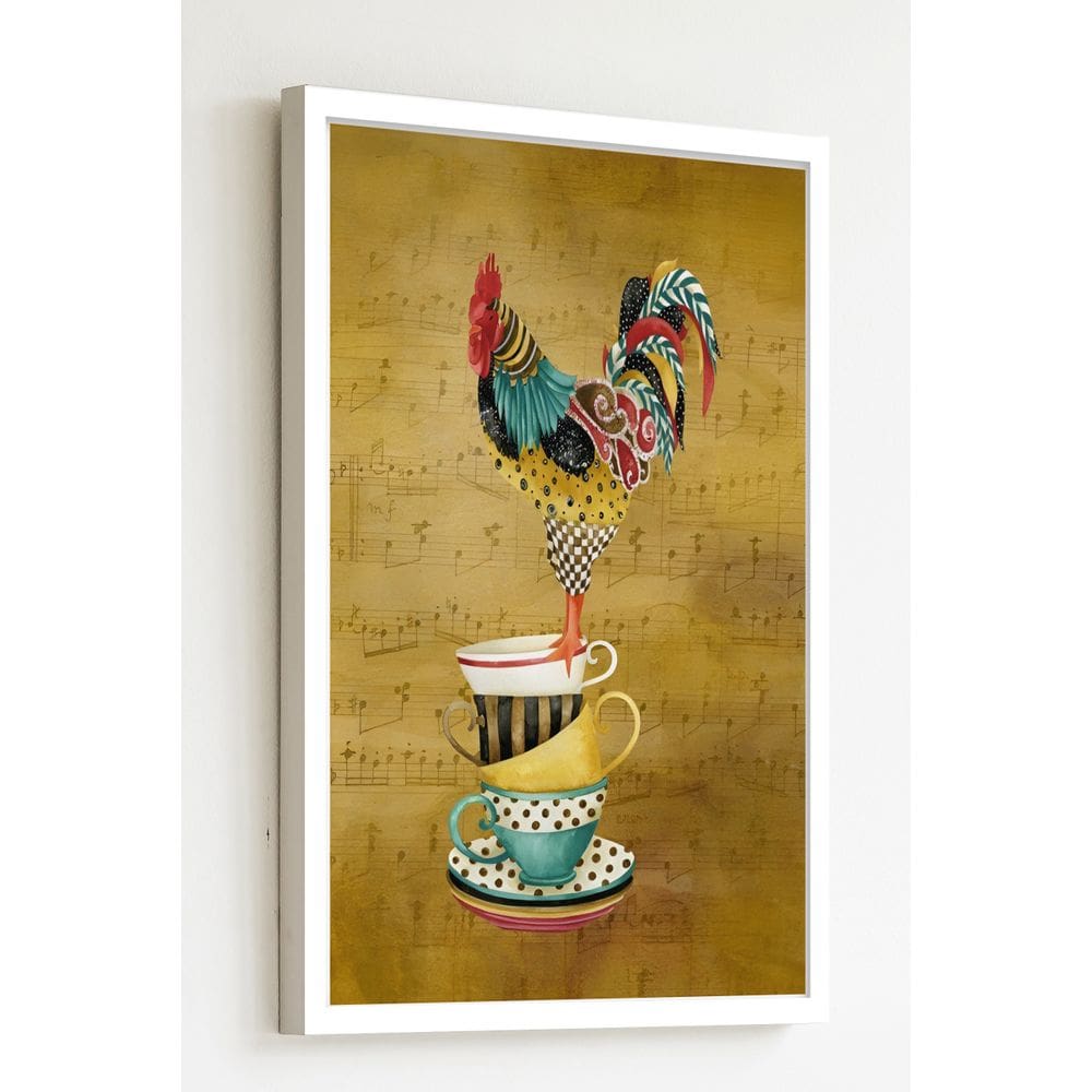 Quadro Decorativo Galo Nas Xícaras - 70x50cm