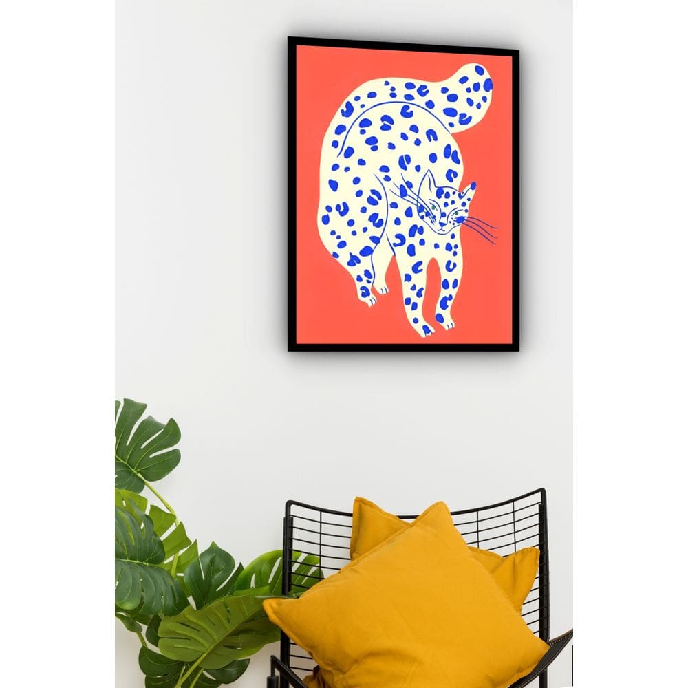 Quadro Decorativo Arte Gato Fundo Vermelho  - 70x50cm