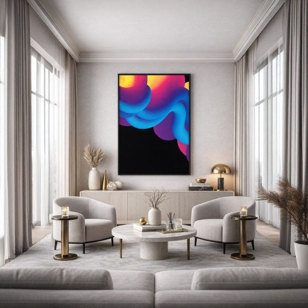 Quadro Canvas Ondas Neon 70x50cm Mold Branca