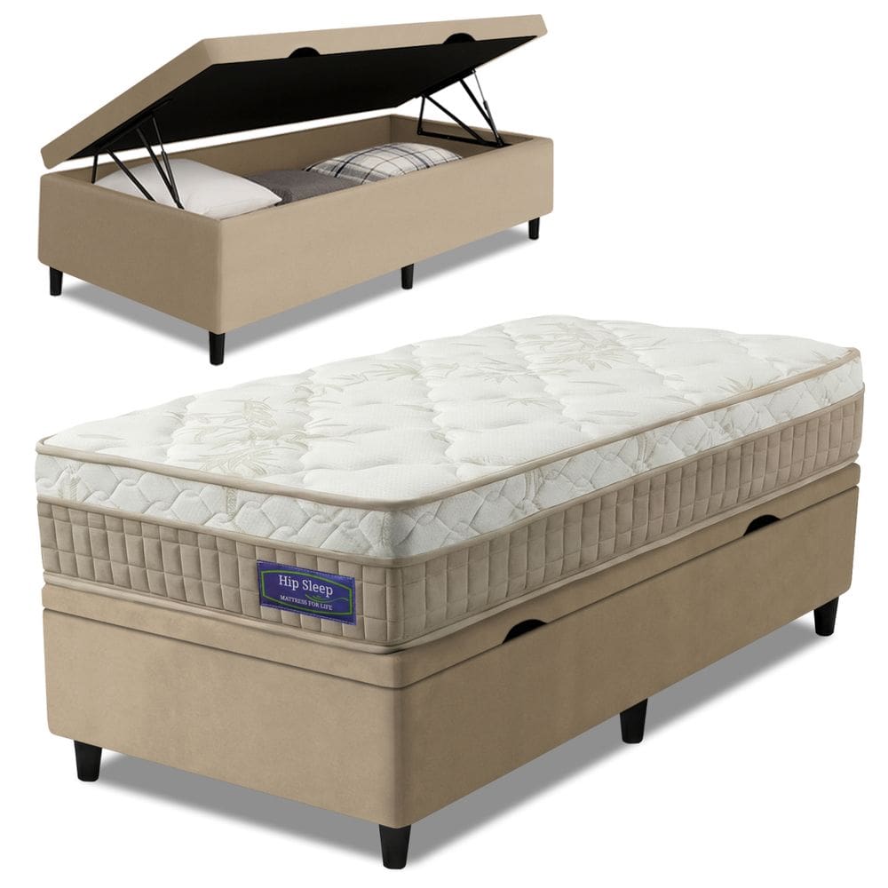 Cama Box Baú Colchão Solteiro Molas Ensacadas Euro In Natural Confort 88x188x66cm