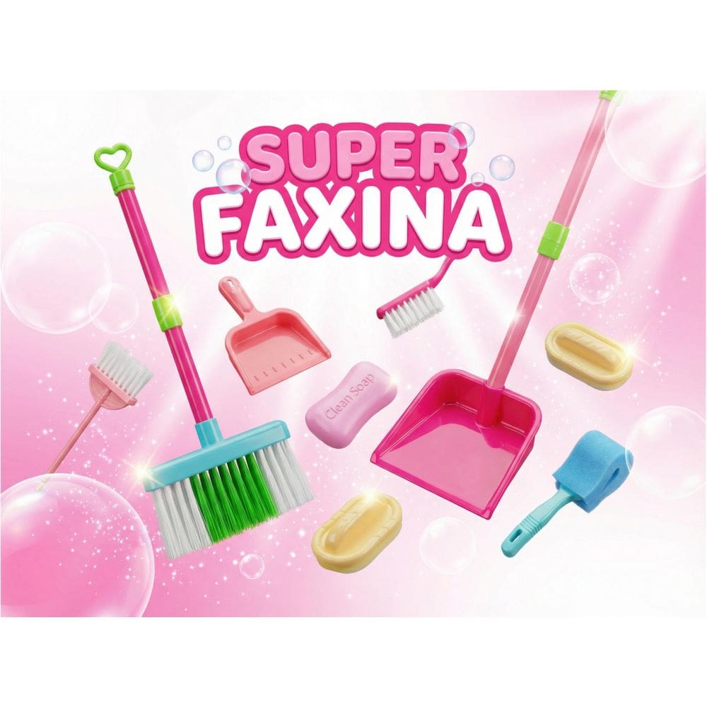 Kit Brinquedo Infantil Super Faxina Limpeza Brincadeira Vassourinha Pá