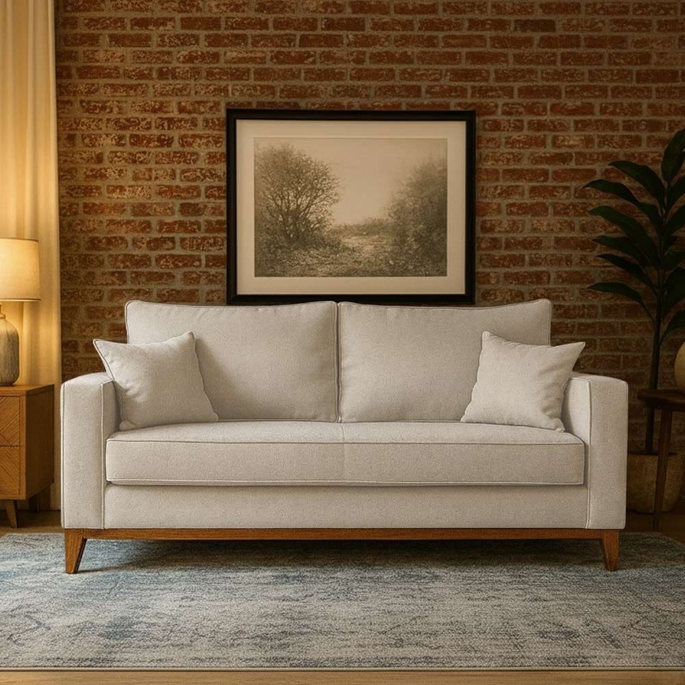 Sofá Living Beny 3 Lugares 2m em Linho para Sala de Estar Estilo Moderno e Aconchegante Chic - Bege