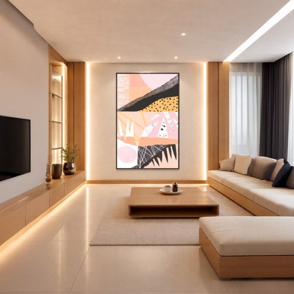 Quadro Canvas Abstrato Terracota Rosé 90x60cm Mold Preta