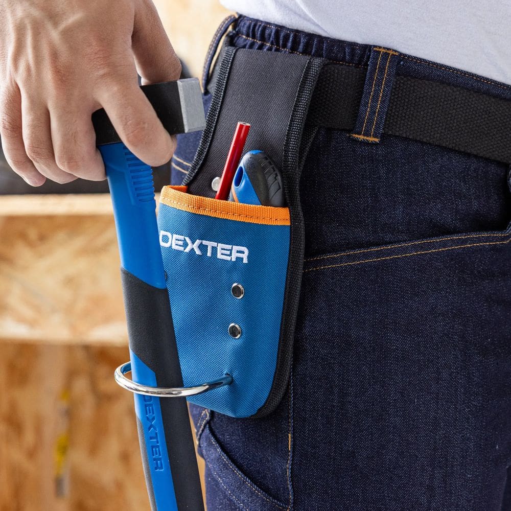 Suporte Cinto Ferramentas 11x23,5cm Poliester Bolso Azul Com Detalhe Laranja