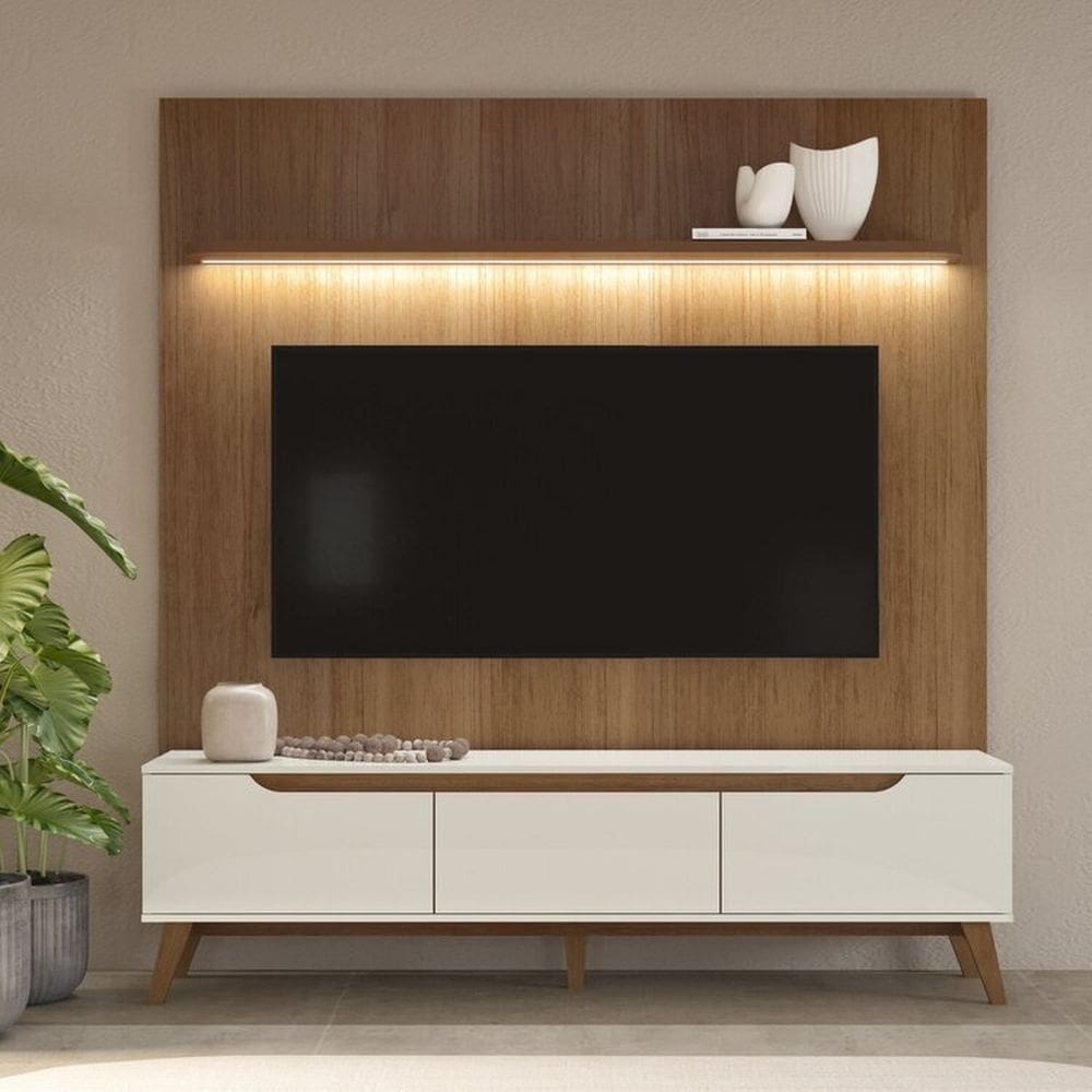 Rack com Painel para Tv até 75 Polegadas 183cmx185,5cm com Suporte Tv Liverpool Yescasa Cinamomo/Off White