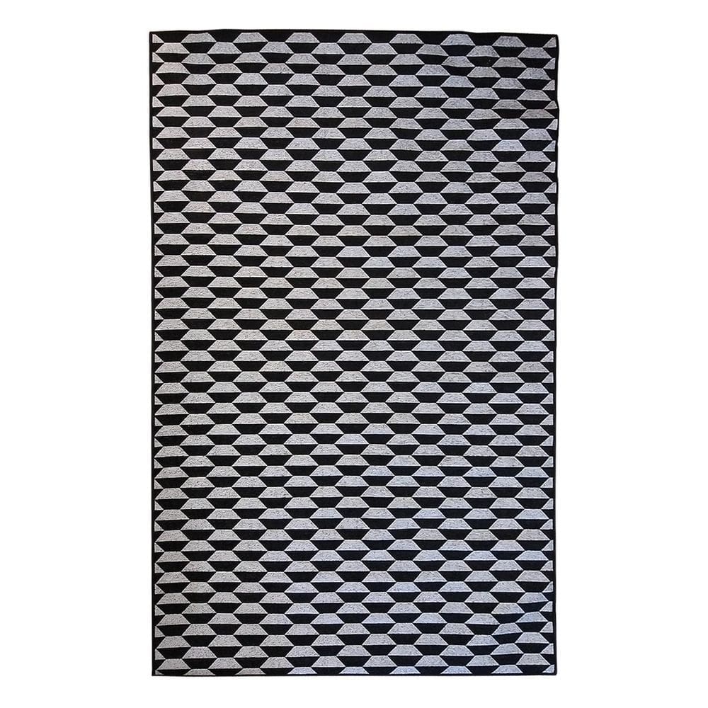Tapete Sala Geometrico Colmeia 100X150 Cm Preto Lavavel Fino