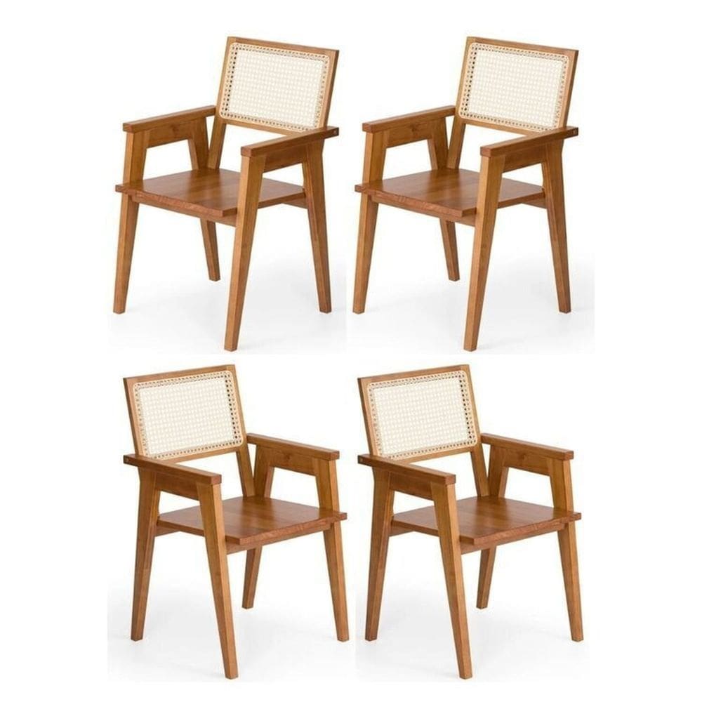 Kit 4 Cadeiras Madeira Maciça em Palhinha Natural Paglia Mel