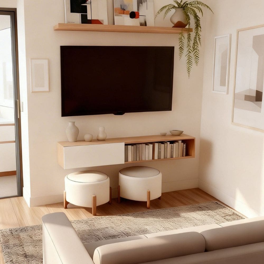 Rack Suspenso Flutuante para Tv com Nicho Decorativo para Sala de Estar Branco/Marrom