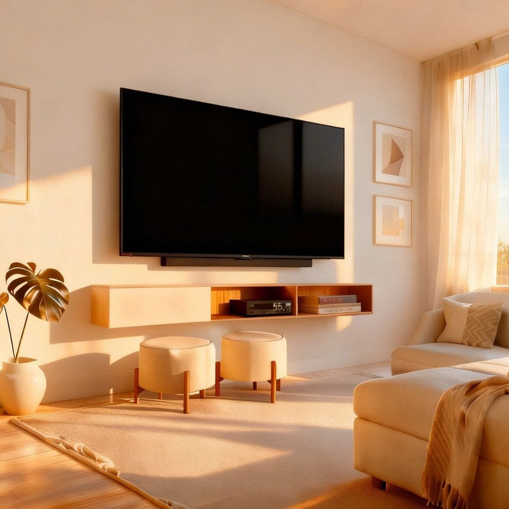 Rack Suspenso para Tv com Nichos Organizador para Sala de Estar Branco/Marrom