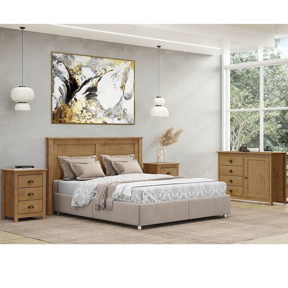 Conjunto Quarto Freijó Topázio: Cabeceira de Cama, Cômoda Sapateira e 2 Mesas de Cabeceiras