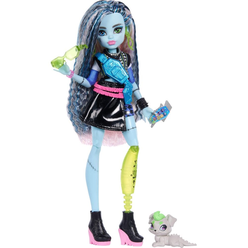 Boneca Monster High Frankie Stein com Cachorrinho de Estimação e 7 Acessórios