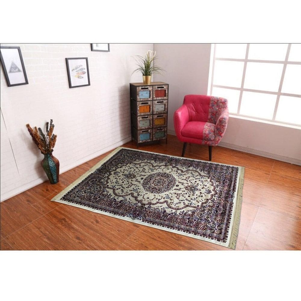 Tapete Tabriz Bege Indiano 140X200 Cm Tipo Persa Belga 53