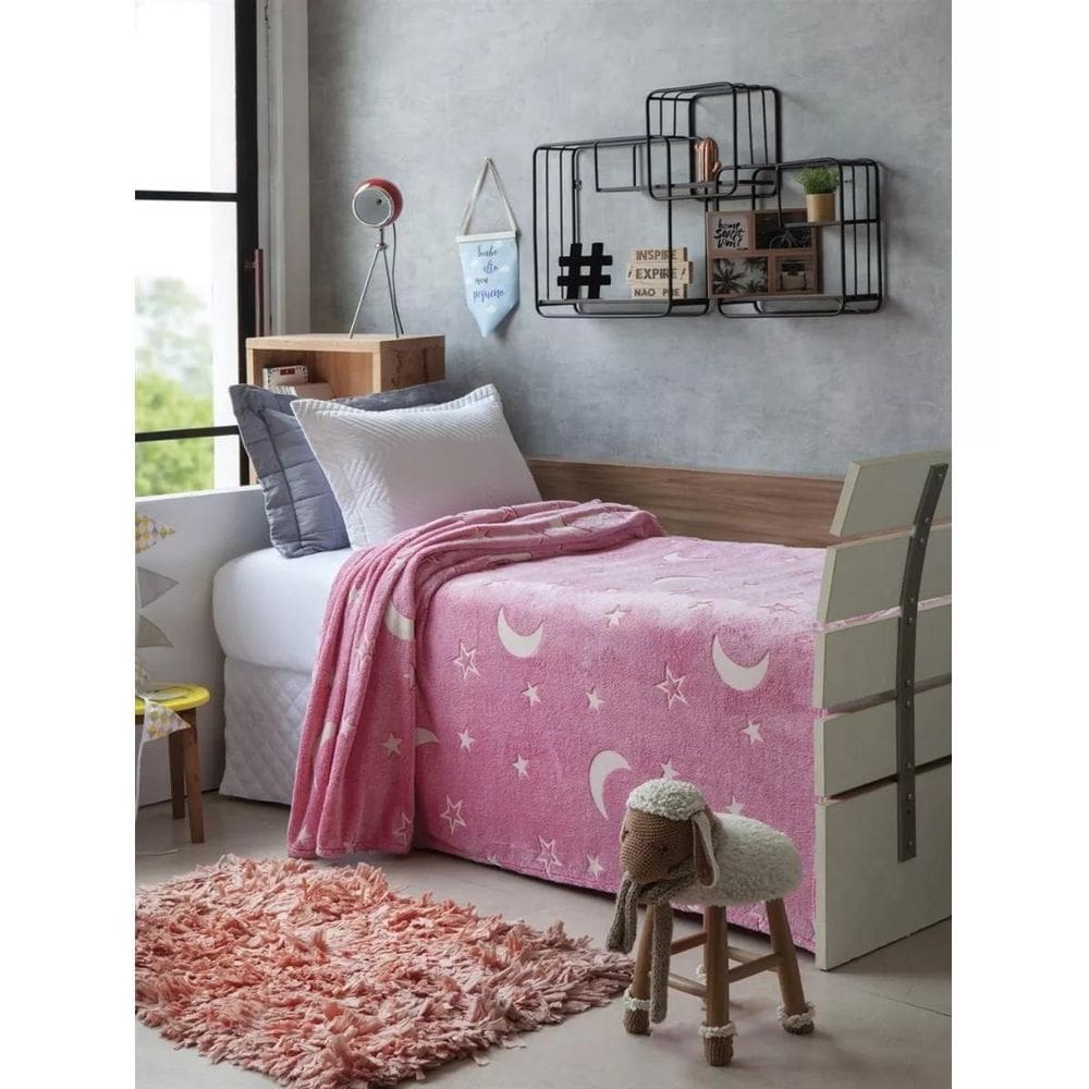 Manta Que Brilha No Escuro 1,50 M X 2,00 M Rosa mescla