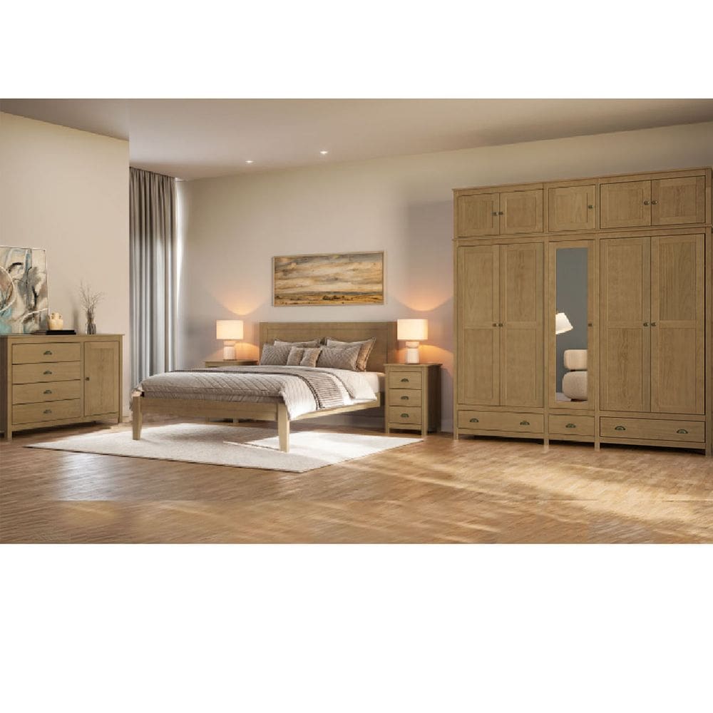 Conjunto Quarto Topázio Freijó: Guarda-Roupa 10 Portas, Cômoda, Cama Casal e 2 Mesas de Cabeceiras