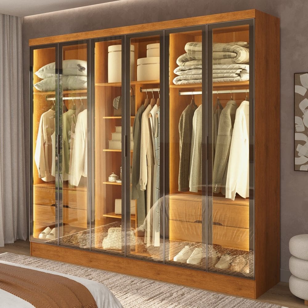 Guarda-roupa Casal 6 Portas Reflecta 4 Gavetas Atenas Yescasa Marrom