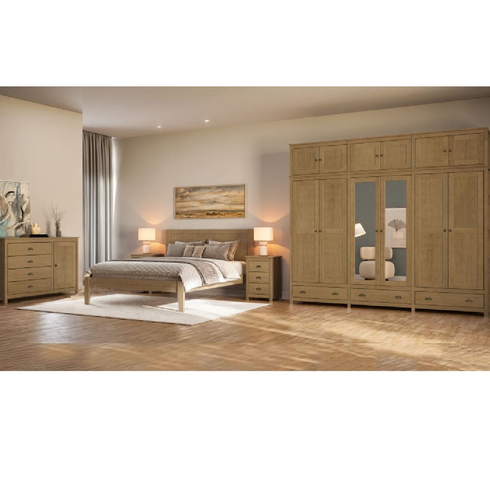 Conjunto Quarto Topázio Freijó: Guarda-Roupa 12 Portas, Cômoda, Cama Casal e 2 Mesas de Cabeceiras