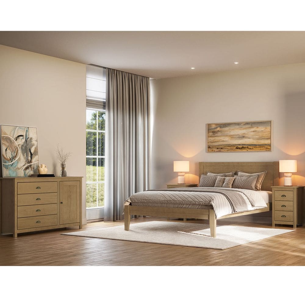 Conjunto Quarto Topázio Freijó: Cama Queen, Cômoda Sapateira e 2 Mesas de Cabeceiras Madeira Pinus