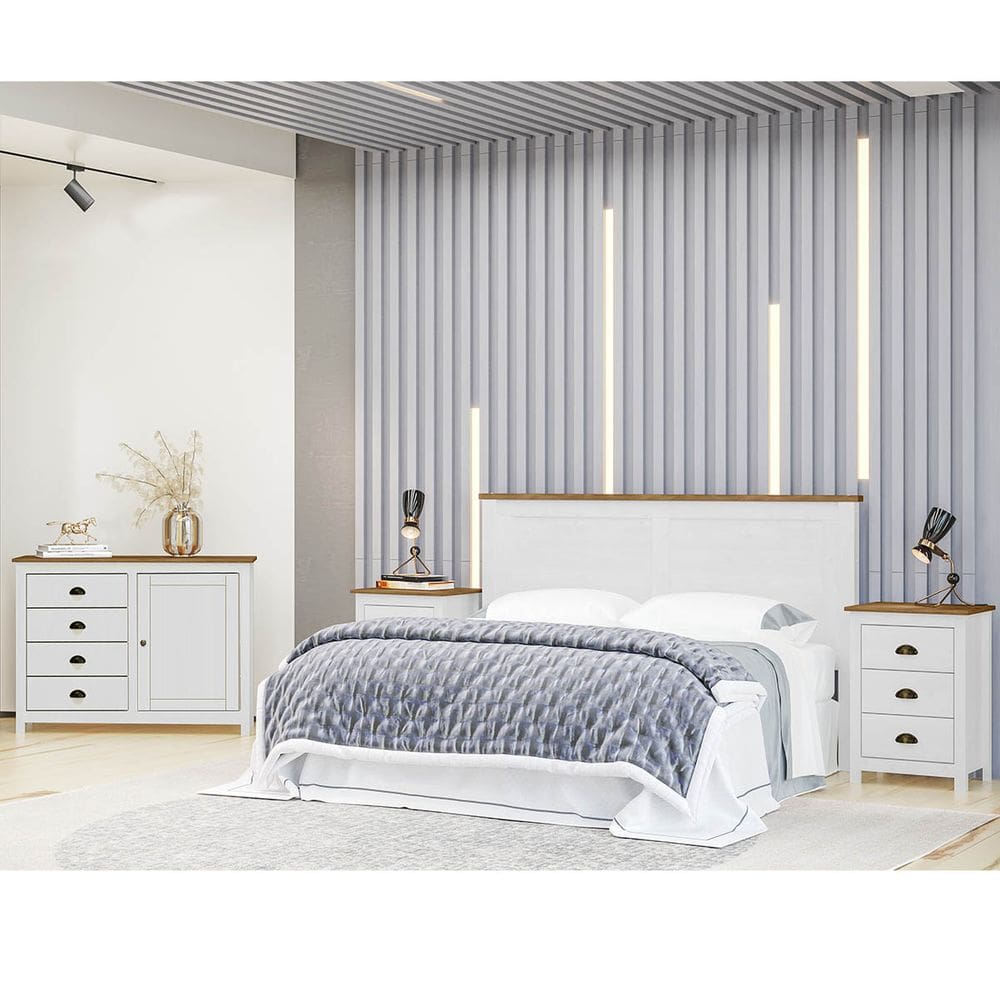 Conjunto Quarto Topázio Branco: Cabeceira de Cama, Cômoda Sapateira e 2 Mesas de Cabeceiras