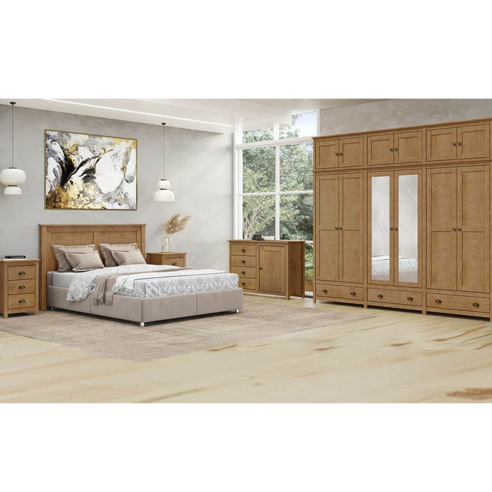 Conjunto Quarto Topázio Freijó: Guarda-Roupa 12 Portas, Cômoda, Cabeceira e 2 Mesas de Cabeceiras