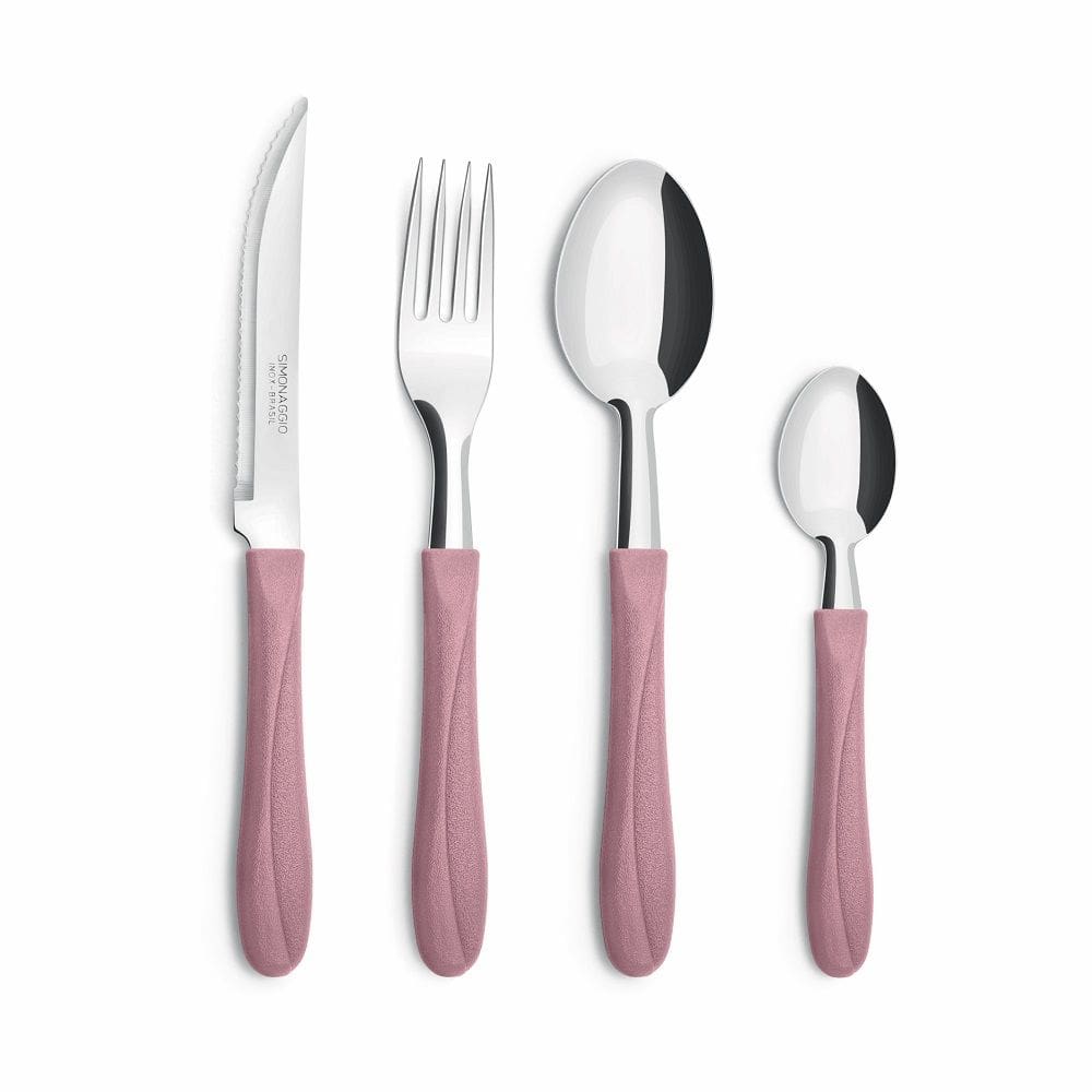 Faqueiro com 25 peças em Pote  Rosa